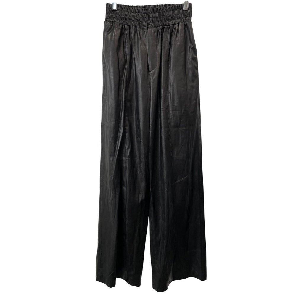 Blank NYC Size Small Wide Leg Faux Leather Pants Black Stretch Elastic Waist